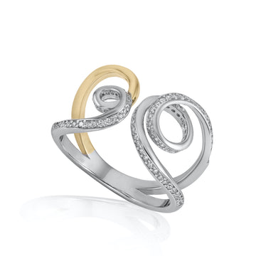 Anillos bicolor de plata diseño tirabuzones con circonitas
