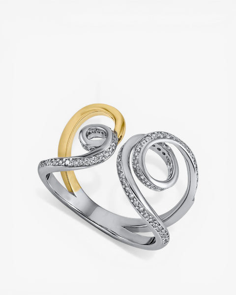 Anillos bicolor de plata diseño tirabuzones con circonitas