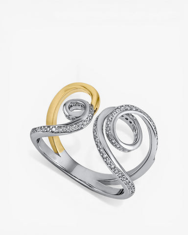 Anillos bicolor de plata diseño tirabuzones con circonitas