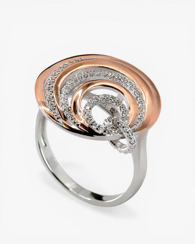 Anillos bicolor de plata diseño círculos combinados