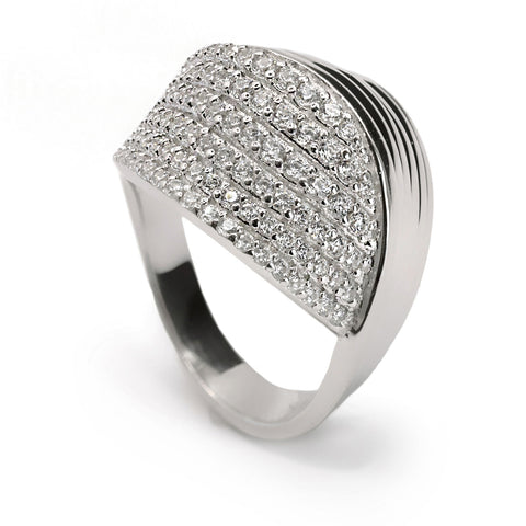 Anillos grandes de plata diseño cruzado con circonitas