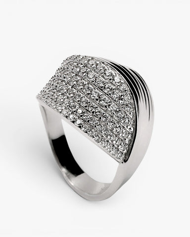 Anillos grandes de plata diseño cruzado con circonitas