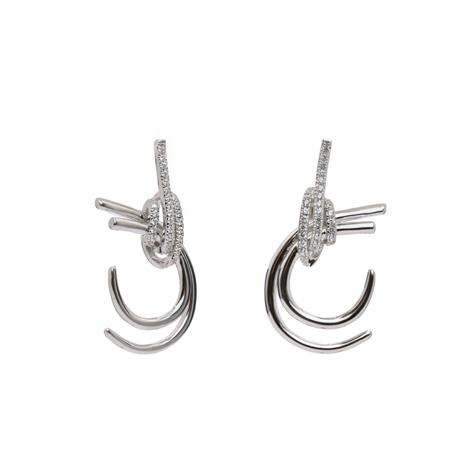 Boucles d'oreilles originaux de argent design nœud zircons
