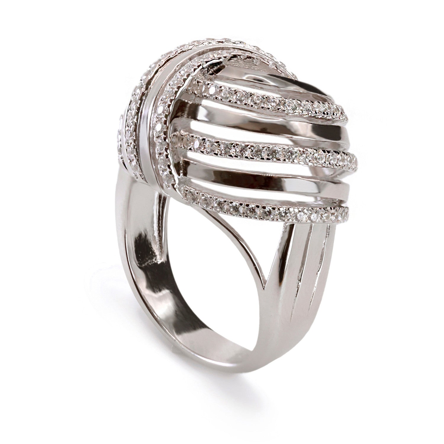 Anneaux larges design rails transversaux avec zircons