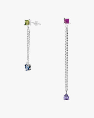 Boucles d'oreilles longues en forme de chaîne ornées de pierres multicolores