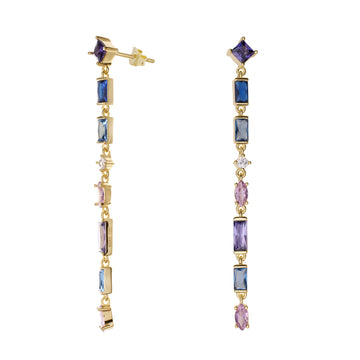 Long earrings with multicolored gemstones