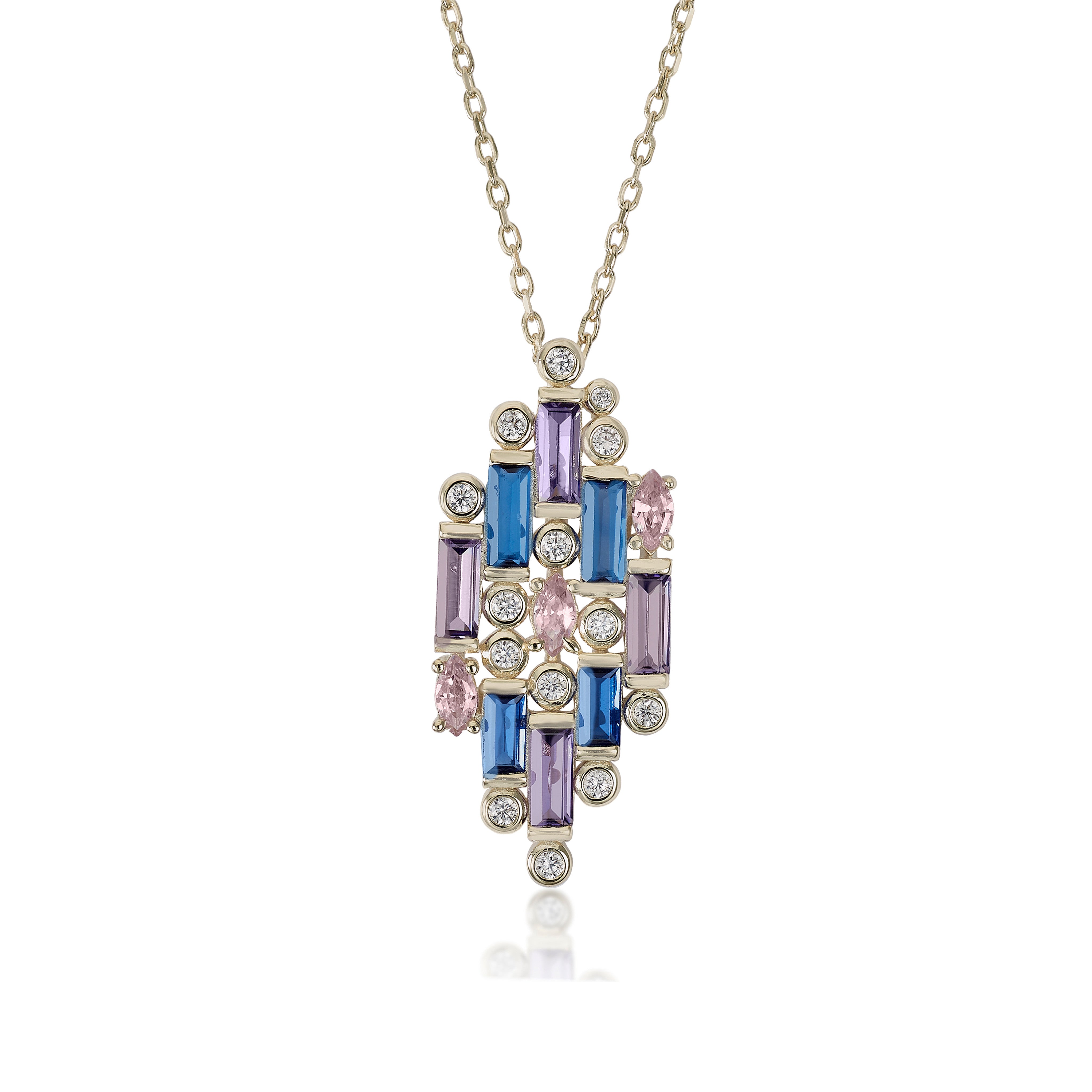 Necklaces with multicolored mosaic design stones