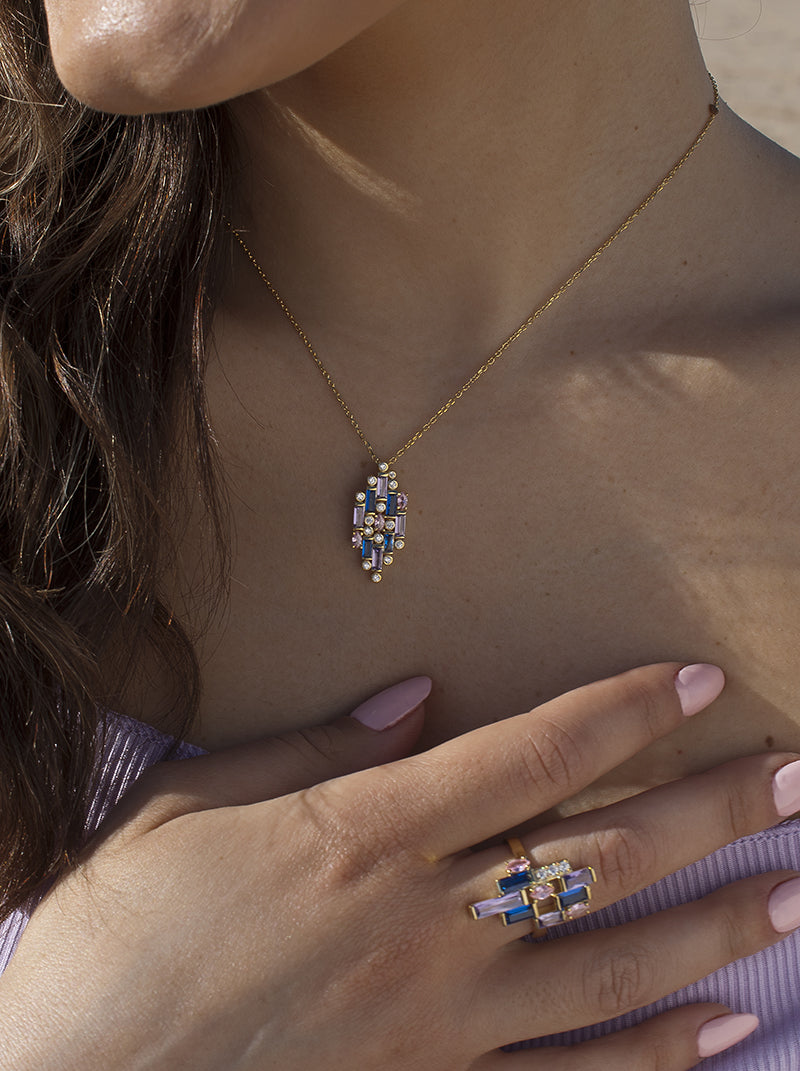 Collares con piedras diseño mosaico multicolor