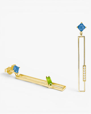 Pendientes largos diseño rectangular gemas tono pistacho