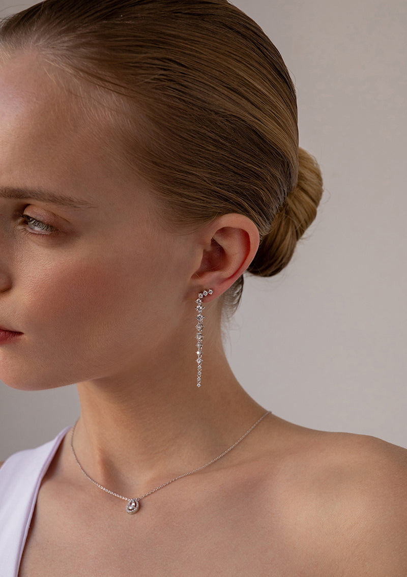 Pendientes largos de plata brillantes estilo novia colgantes