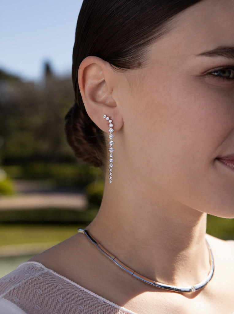 Pendientes largos de plata brillantes estilo novia colgantes