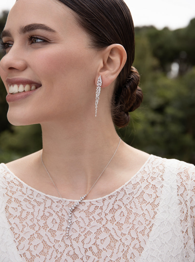 Colgante brillante de plata diseño cascada estilo novia