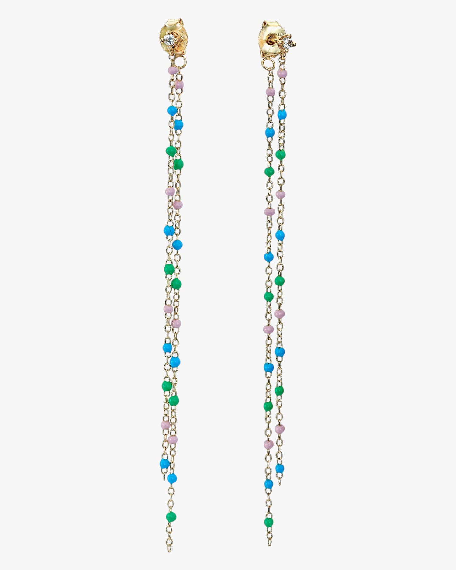 Pendientes largos de plata con doble cadena diseño nature