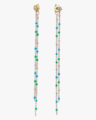 Boucles d'oreilles longues en argent avec double chaîne, motif nature