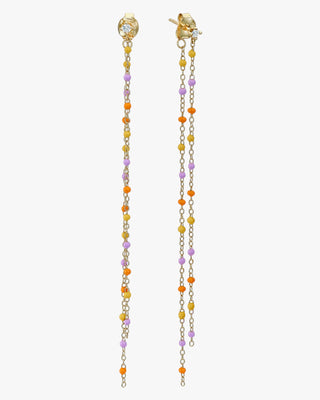 Longues boucles d'oreilles argentées à double chaîne, motif coucher de soleil