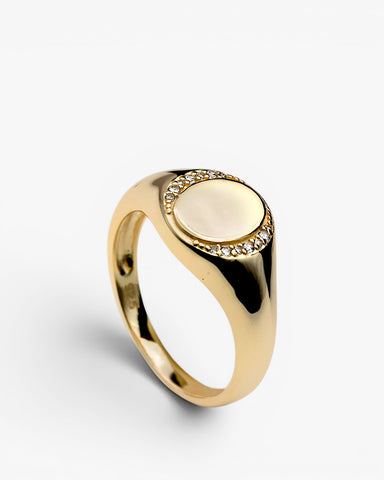 Bague chevalière en argent plaqué or avec zircon cubique