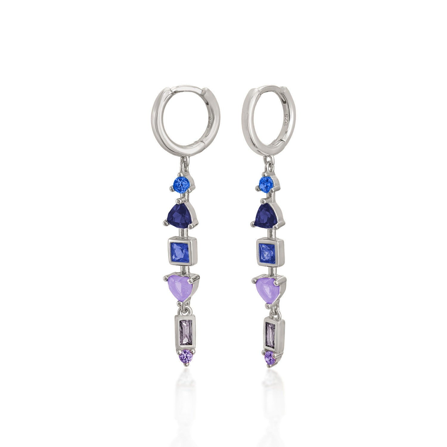 Earrings with blue tone gemstone hoop design pendants