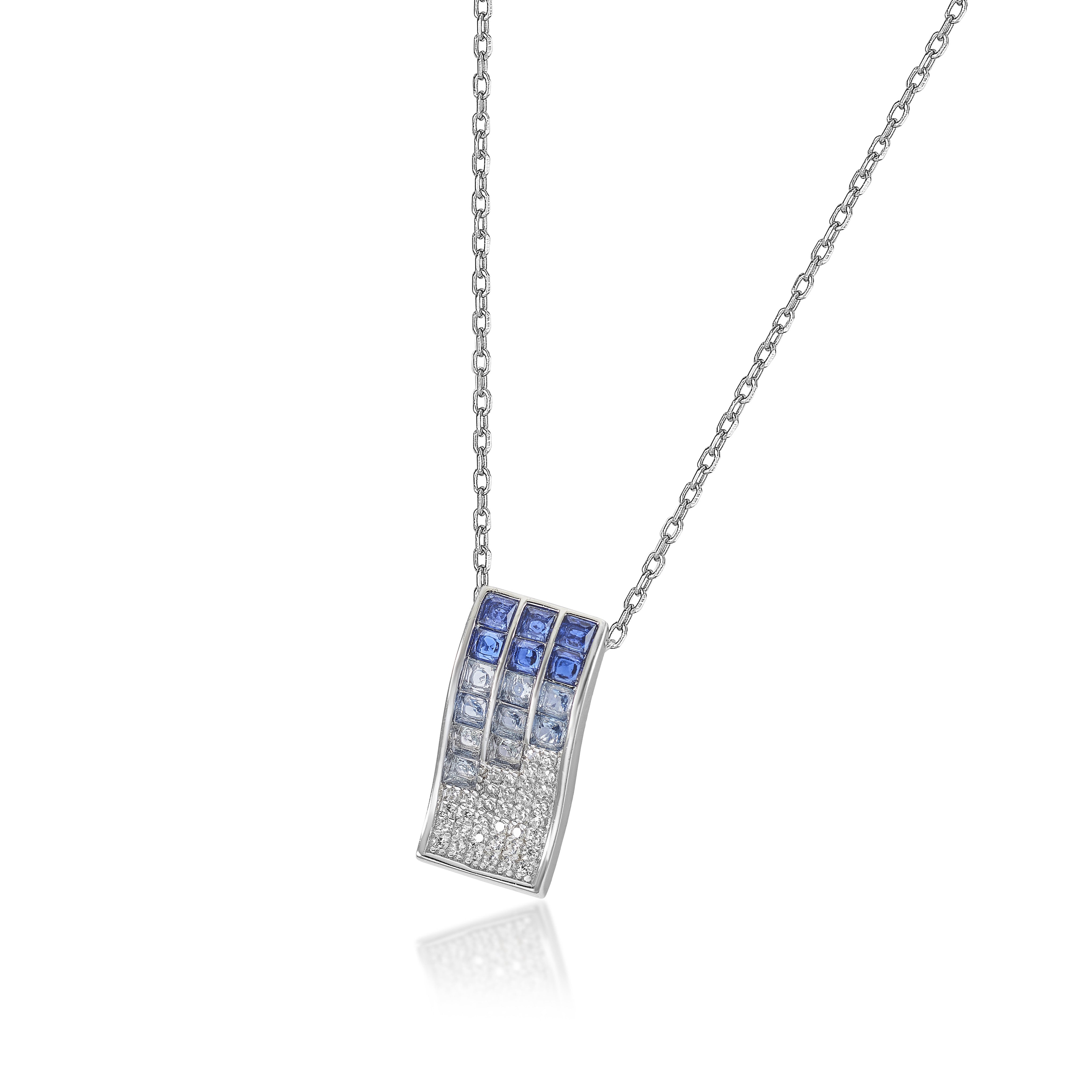 Necklaces with triple rail stones in shades of blue