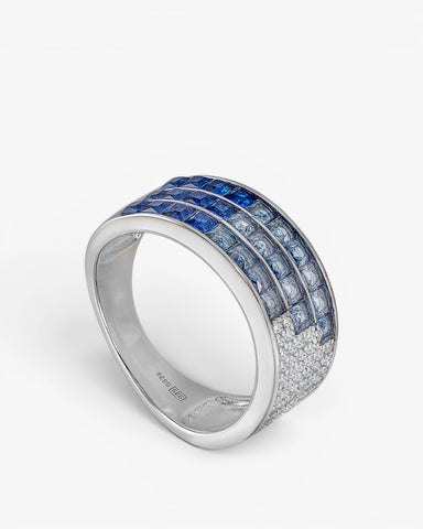 Anillos con piedras triple raíl tonos azules