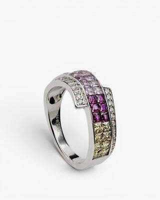 Anillos con piedras doble raíl tonos rosados