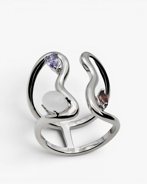Anillos de diseño estilo curvilíneo con gemas abierto
