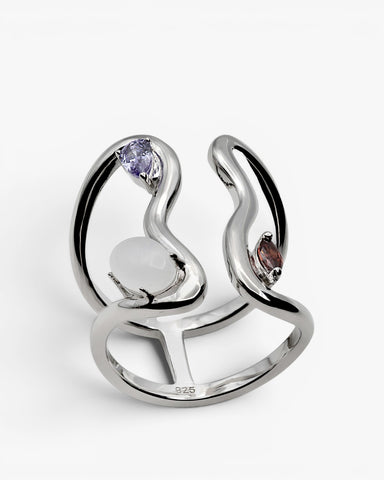 Anillos de diseño estilo curvilíneo con gemas abierto