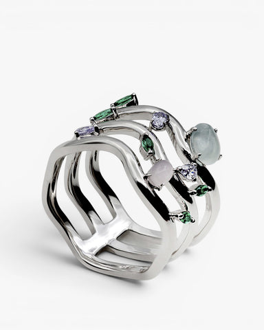 Anillos de diseño con tres carriles irregular con gemas