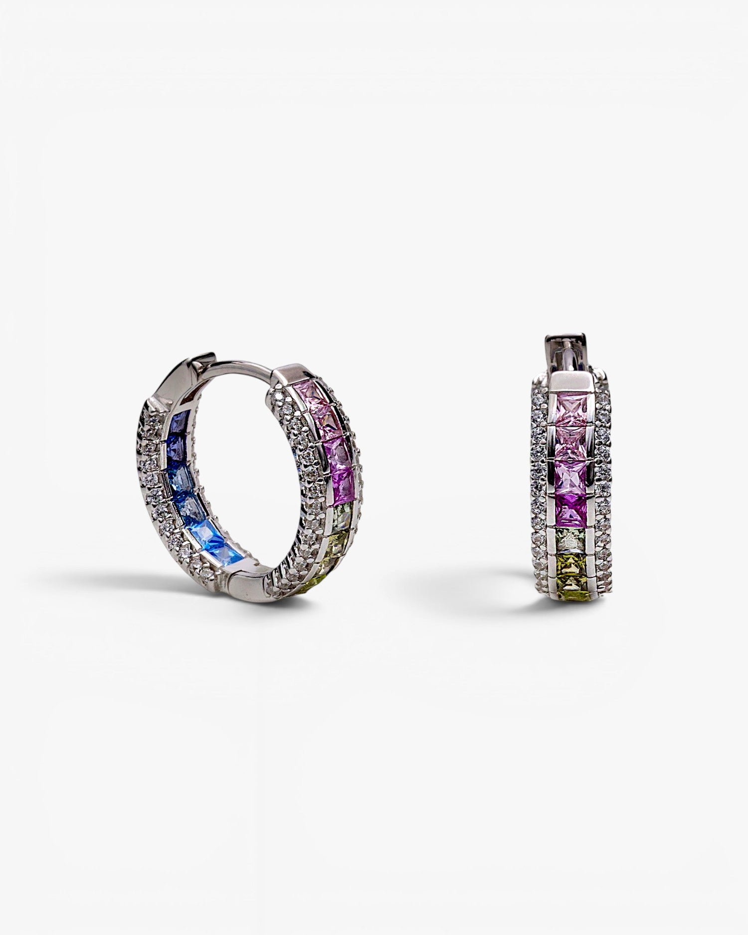 Hoop earrings with colorful stones in warm tones