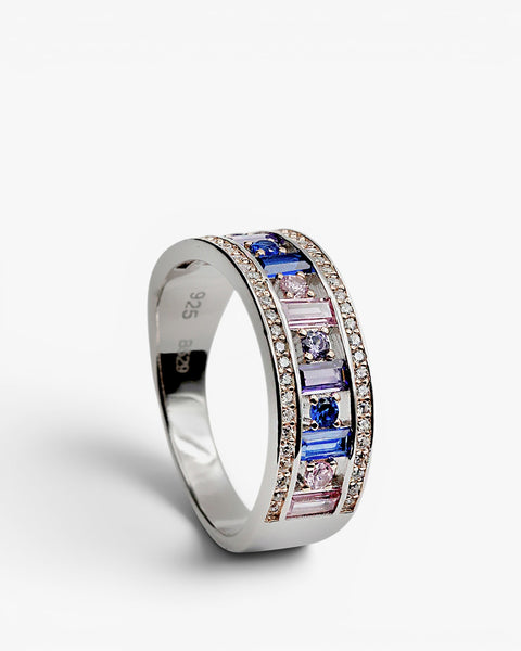Anillos con piedras diseño carril de gemas mutlicolor