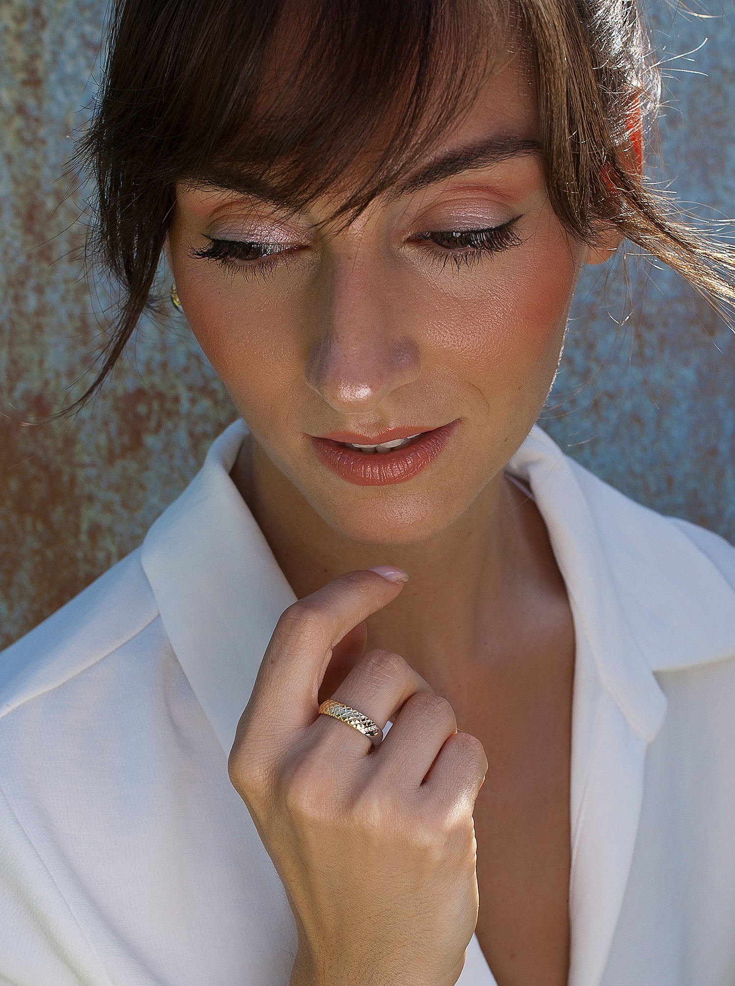 Anillos bicolor de plata diseño textura acolchada