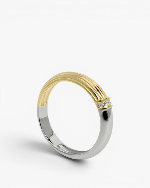 Anillos bicolor de plata diseño con tira de circonitas