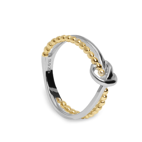 Anillos bicolor de plata diseño doble raíl con nudo