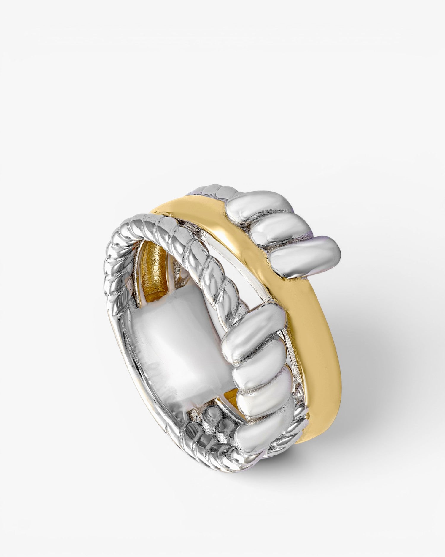 Anillos bicolor de plata diseño cuerda irregular