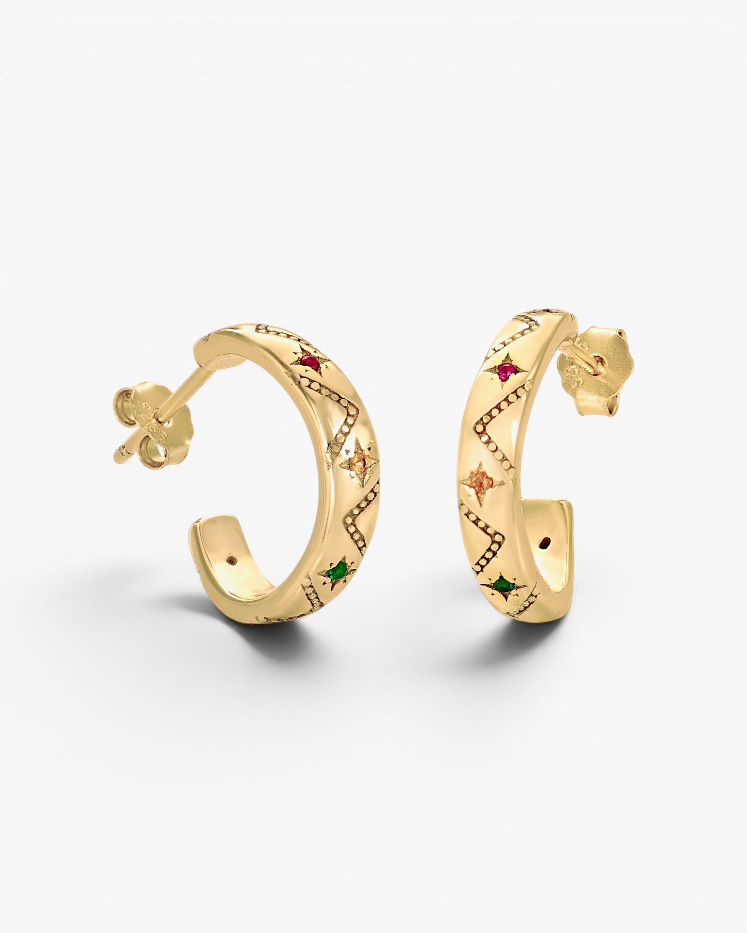 Pendientes aro dorados diseño de estrellas multicolores