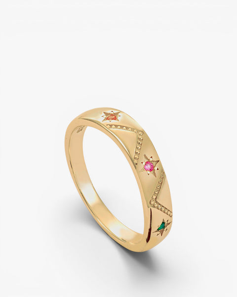 Rings with multicolored star design stones