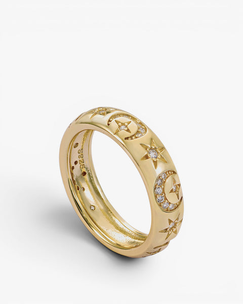 Anillos circonitas de plata con motivo de luna y estrellas
