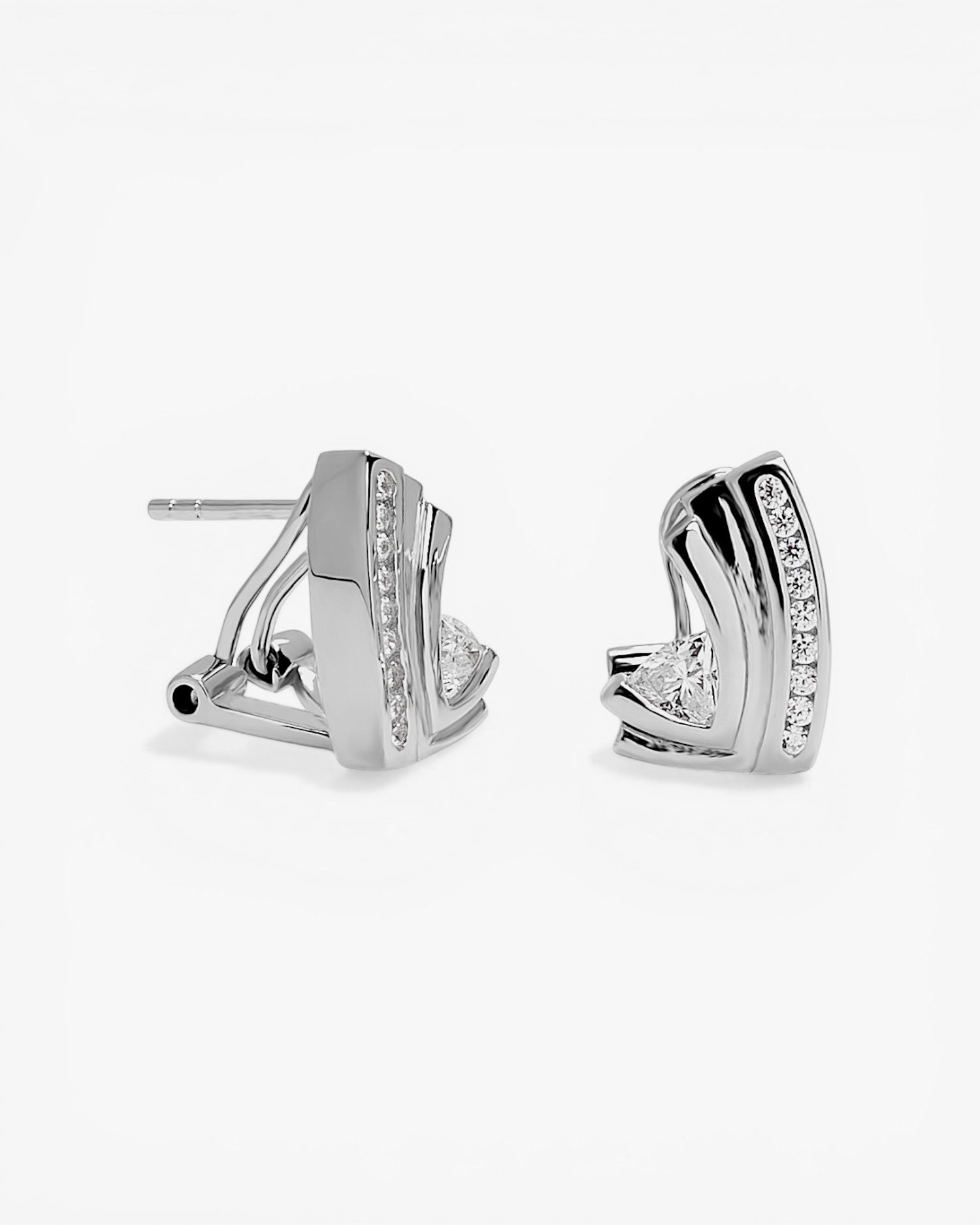 Silver omega clasp earrings with cubic zirconia detail