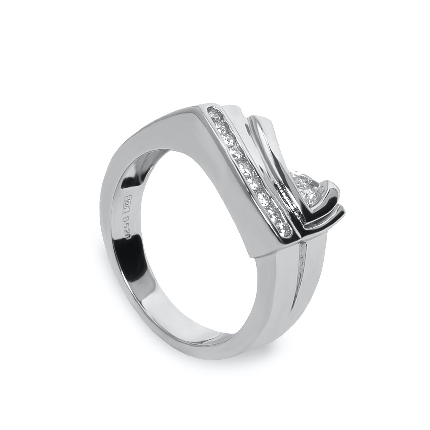 Anneaux zircons de argent avec raíl de nine zircons