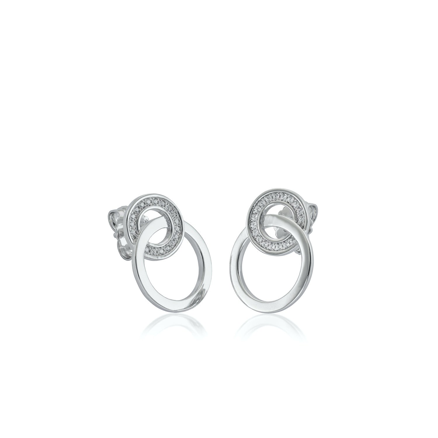 Double hoop earrings with zirconia intertwined hoop design