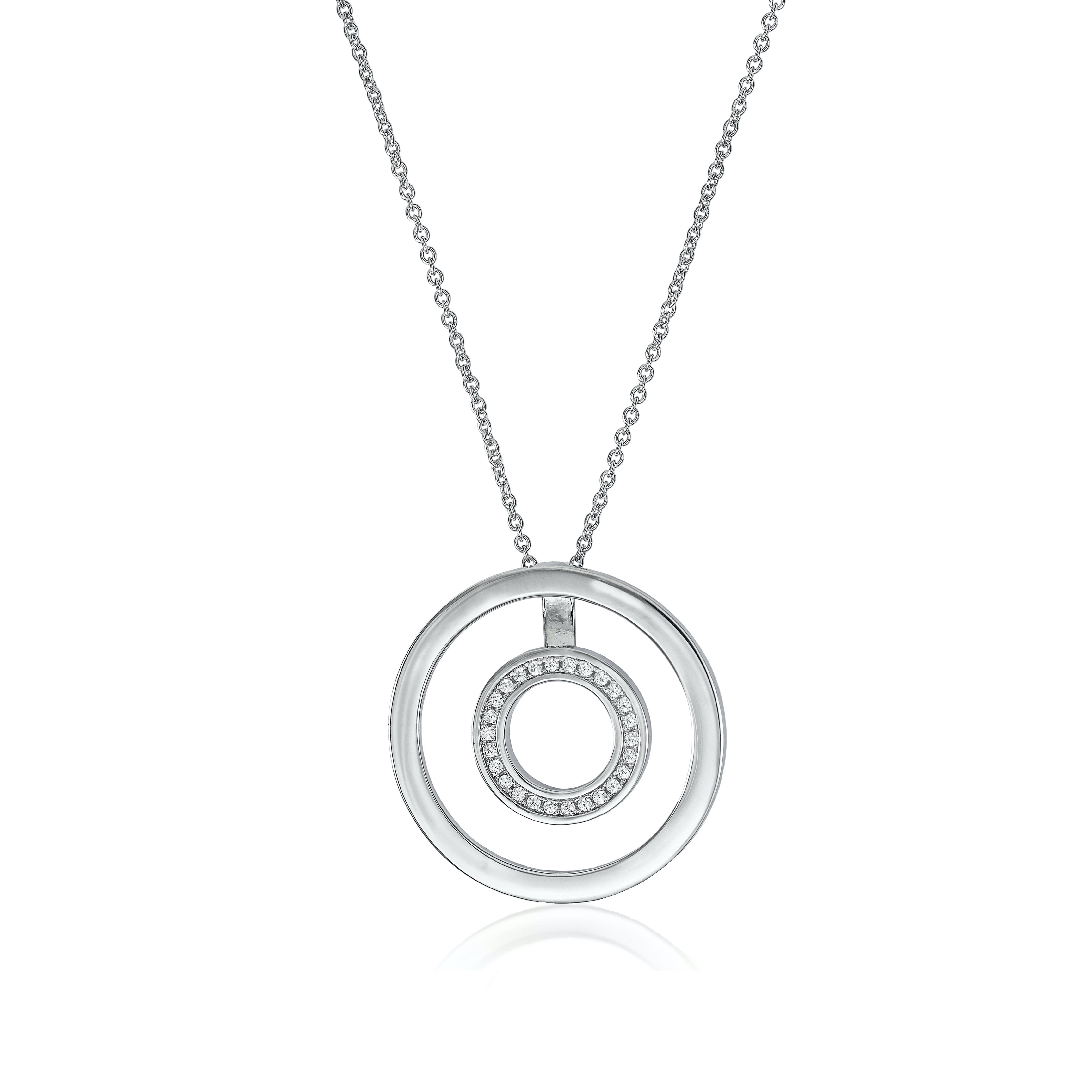 Colgante brillante de plata diseño doble círculo con circonitas
