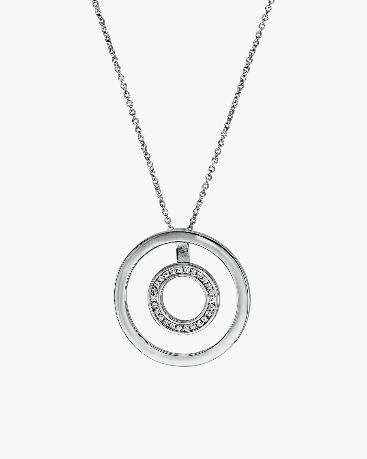 Colgante brillante de plata diseño doble círculo con circonitas