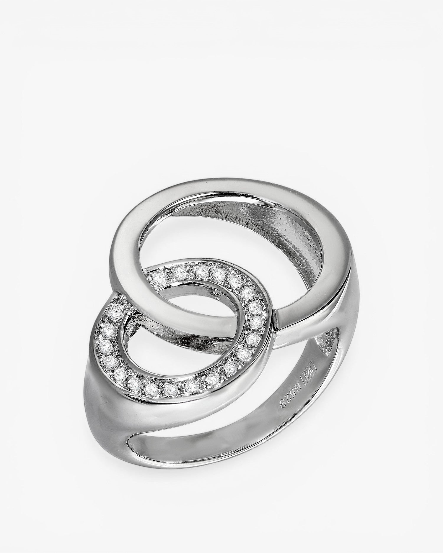 Bagues en argent de créateur avec deux cercles entrelacés