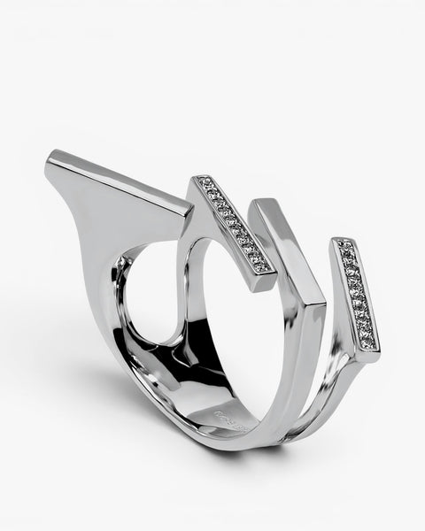 Stepped silver designer rings with cubic zirconia