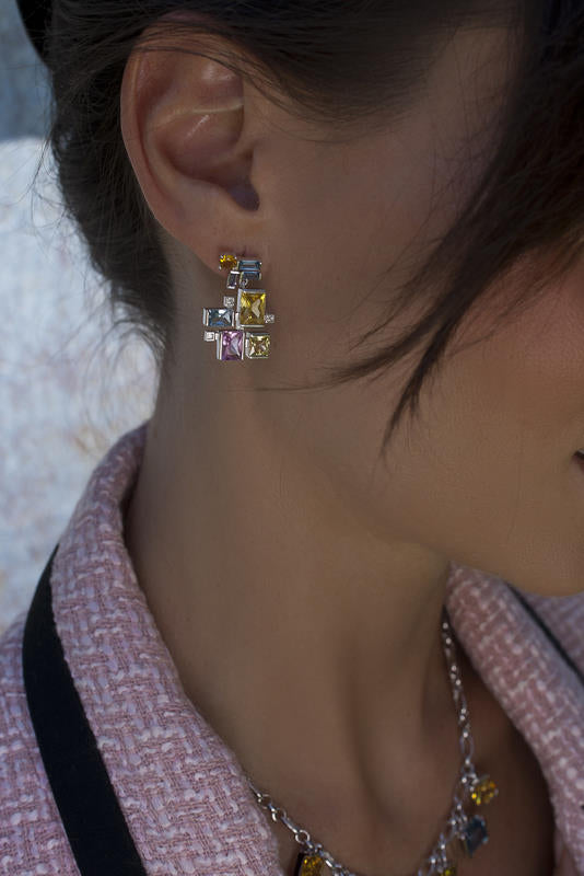 Pendientes de piedras de colores diseño geométrico multicolor