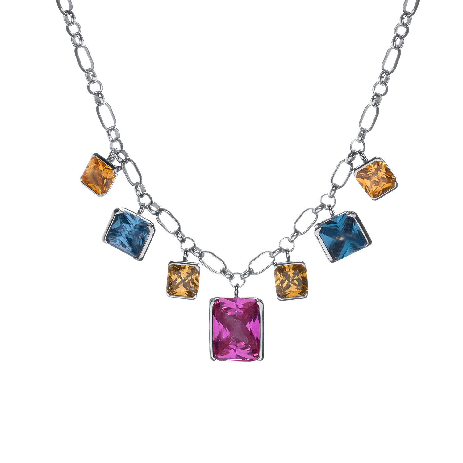 Necklaces with multicolored emerald-cut stones