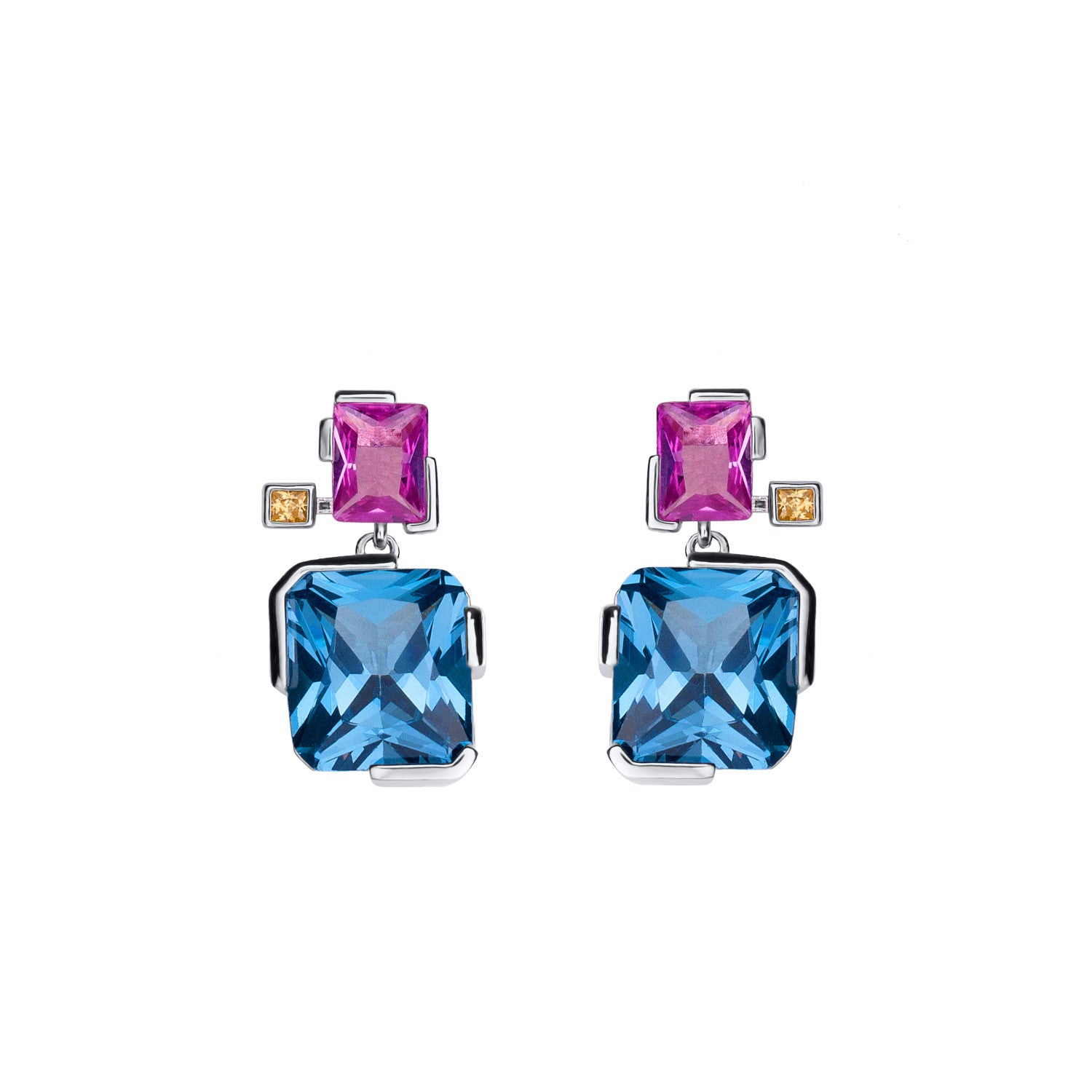 Emerald-cut colored stone earrings