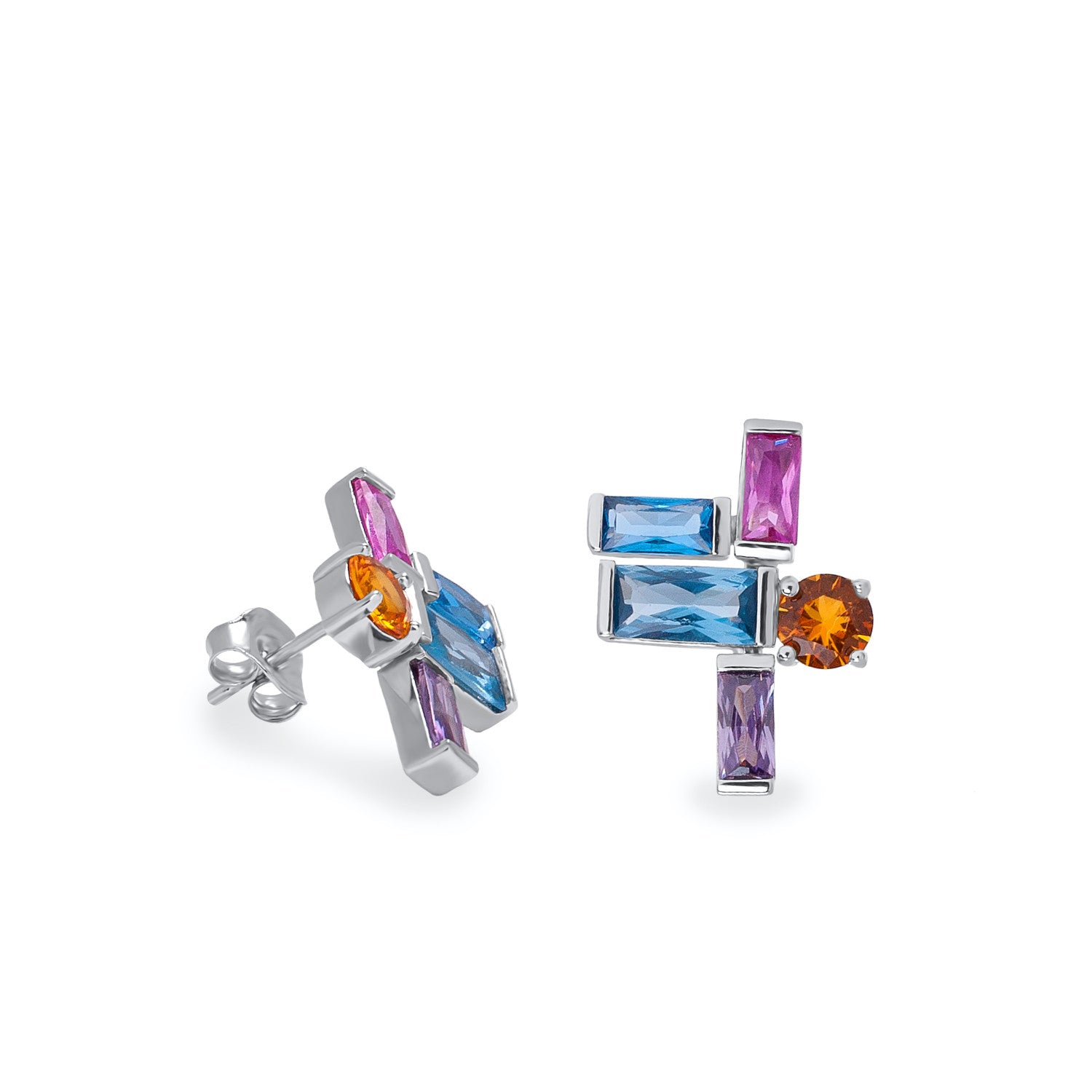 Geometric style colorful stone earrings