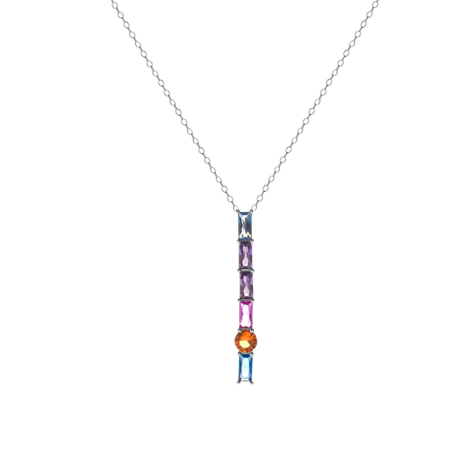 Necklaces with colorful stones in a geometric style