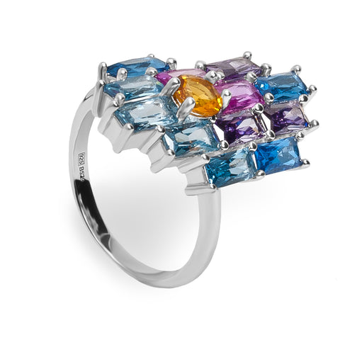 Rings with colorful stones in a geometric style