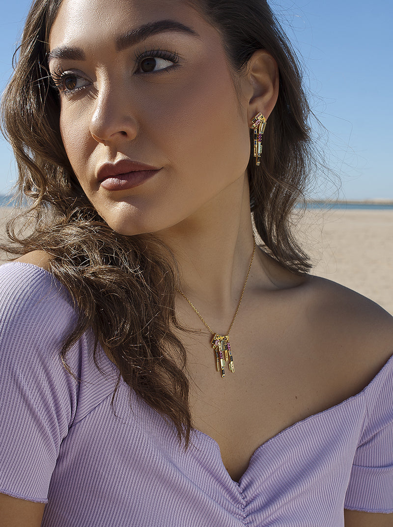 Original silver necklaces, multicolored chaos design